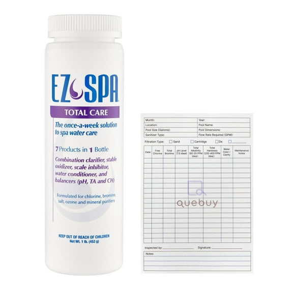 EZ Spa Total Care 1 lb   QueBuy Pool Log Book - Weekly Hot Tub & Spa Water Treatment Blend