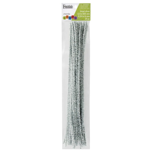 Essentials By Leisure Arts Arts Chenille Stem 12" 6mm Tinsel Silver 25pc