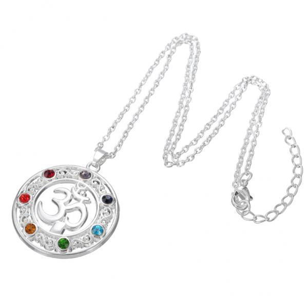 Spiritual Path Necklace Yoga Necklace Ohm Pendant Necklace Silver Om Necklace Silver and Crystal
