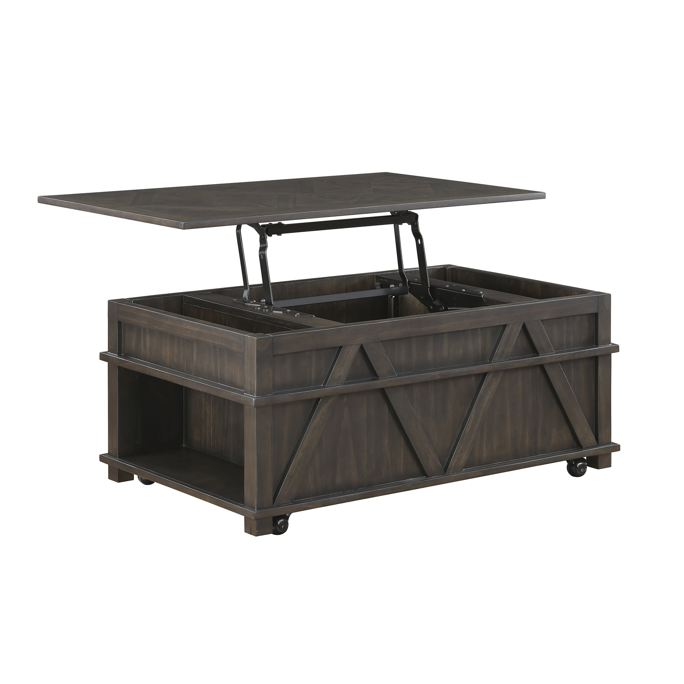 OakvillePark Lior Lift Top Coffee Table with Hidden Compartments and Casters, Brown
