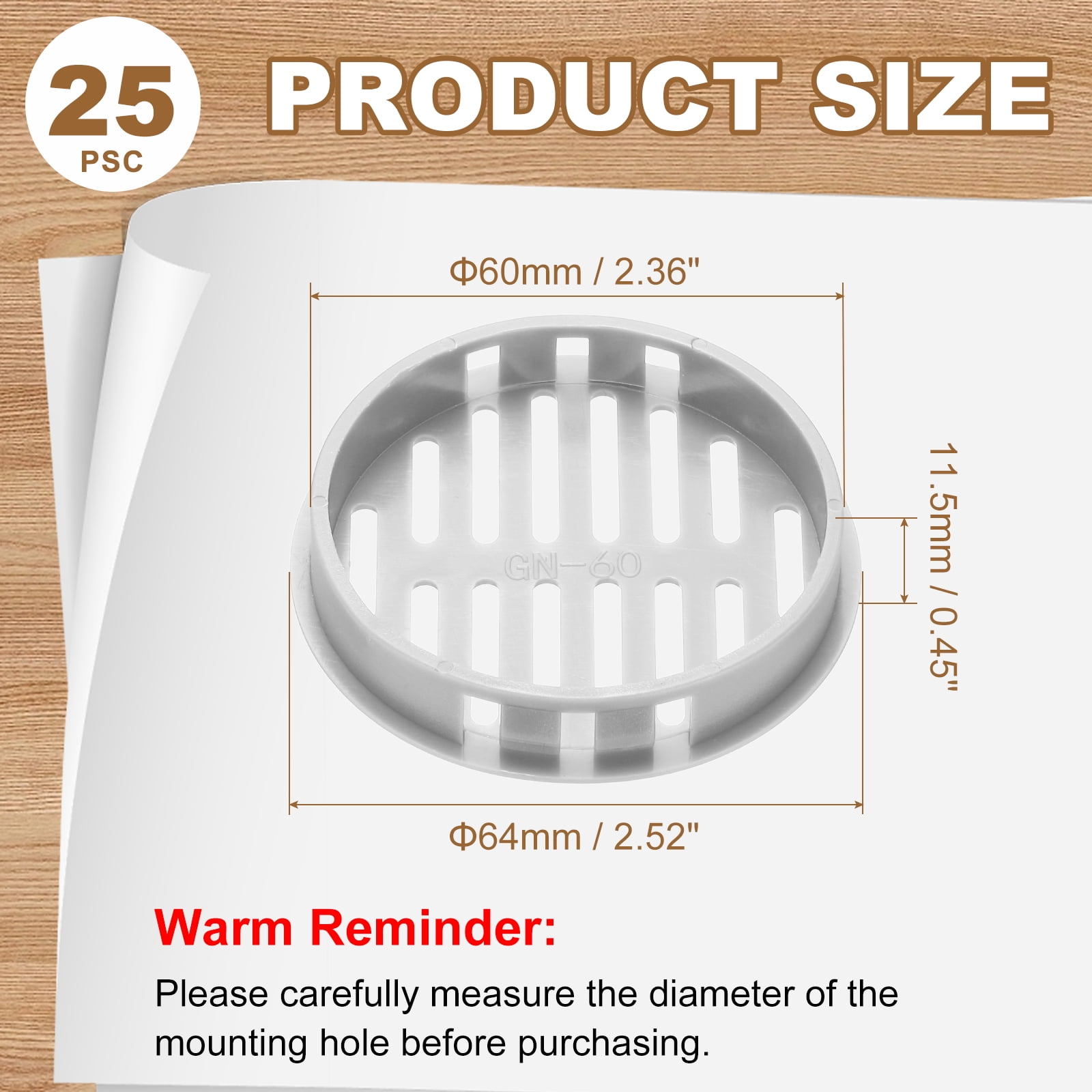 Uxcell 25pcs Round Cabinet Vent 2.36" (60mm Openings) Plastic Circular Soffit Exhaust Vent Soffit Louver Vent Mesh Hole for Bathroom Home Office Kitchen Cabinet Wardrobe, Gray