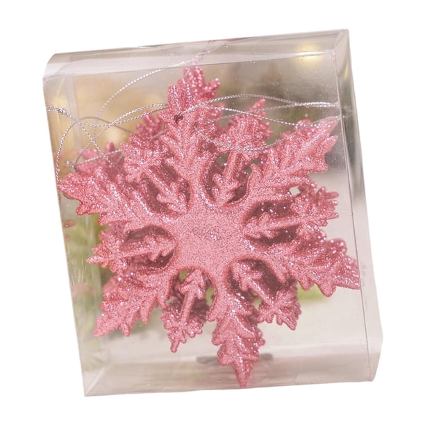 Adornos navideños de copos de nieve brillantes, 6 piezas, multiusos y resistentes para el invierno Rosa