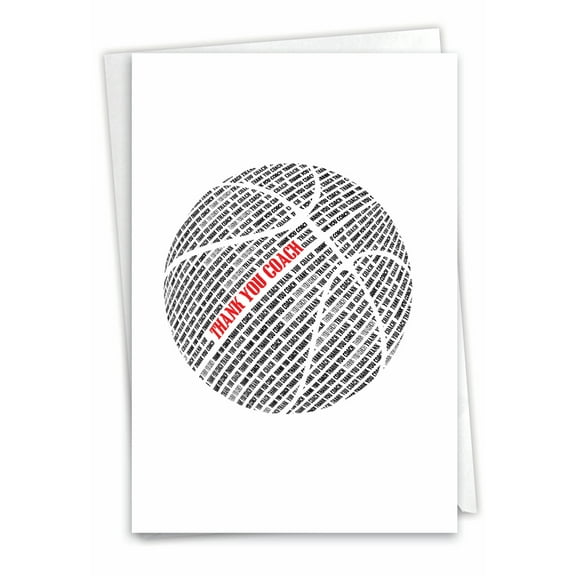 NobleWorks Thank You Greeting Card (Coach, Team) with 5 x 7 Inch Envelope (1 Card) Basketball Coach C2281TYG