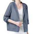 thumbnail image 4 of Baberdicy Women's Lightweight Rain Jacket - Hooded Waterproof Windbreaker with Zipper Pockets, Outdoor Sun Protection Coat (Navy | 4XL), 4 of 9