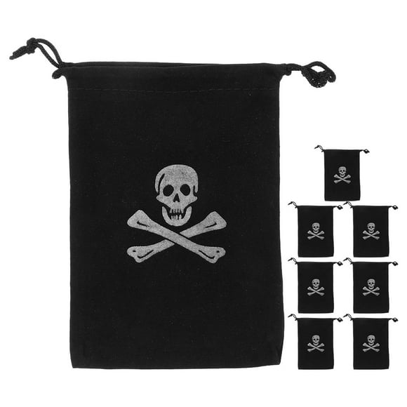 Sacs-cadeaux de Piñata Pirate Noirs en Polyester à Fermeture à Cordon pour Fête d'Halloween 8 Pcs