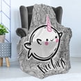 thumbnail image 4 of Narwhal Soft Flannel Fleece Throw Blanket, Abstract Spiral Doodle Background Sketch Style Arctic Ocean Mammals, Cozy Plush for Indoor and Outdoor Use, 60" x 80", Pink Black White, by Ambesonne, 4 of 5