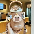 thumbnail image 6 of Cartoon Capybara Water Bottle, Portable Insulated Cup with Strap Leakproof Thermos, 6 of 7