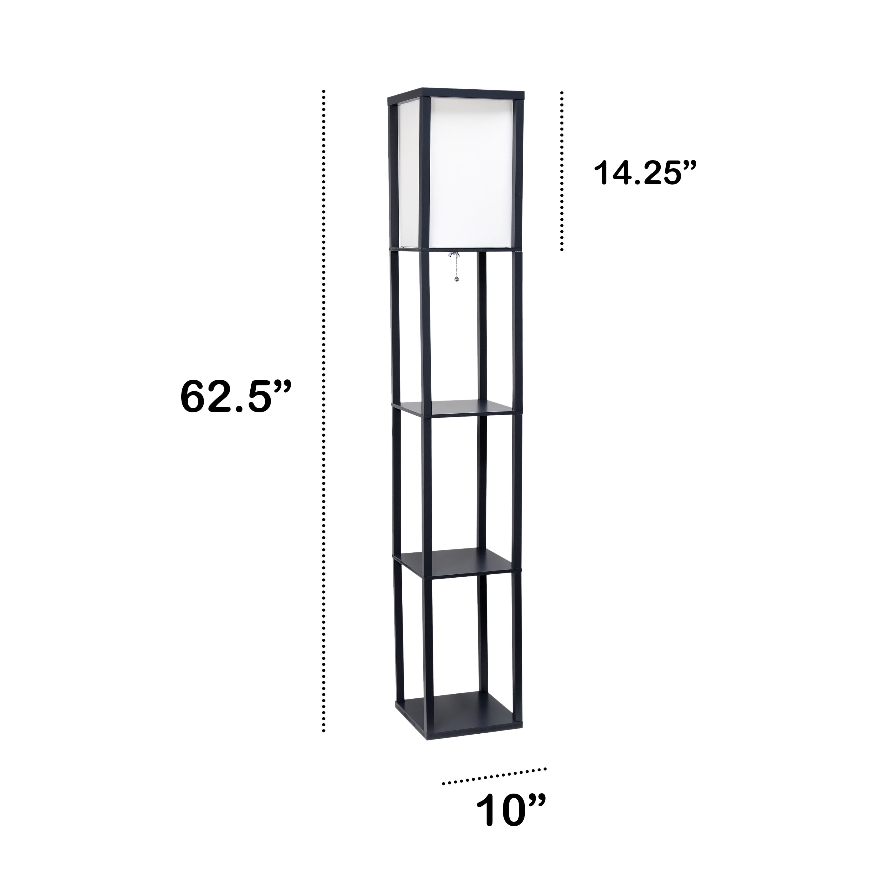 Lalia Home 62.5" 3-Shelf Column Storage Floor Lamp with Linen Shade and LED Bulb, Black