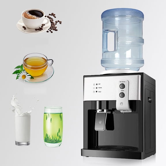 Electric Water Cooler Dispenser, 5 Gallon Top Loading Countertop Hot & Cold Drinking Machine, Mini Desktop Water Dispenser for Office Kitchen, Small Freestanding Water Cooler for Home, White