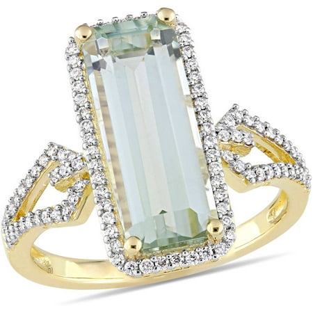 Tangelo 4-1/10 Carat T.G.W. Green Amethyst and 1/3 Carat T.W. Diamond 14kt Yellow Gold Cocktail Ring