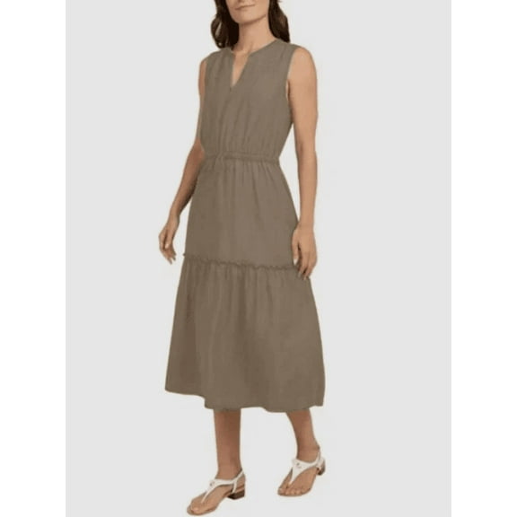 Lands' End Ladies' Tiered Midi Dress Tan XL