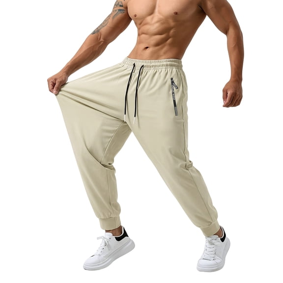 VV AVEORS Mens Sweatpants Tapered Joggers With Zipper Pocket Casual Athletic Workout Lightweight Track Pants For Running Gym Khaki L