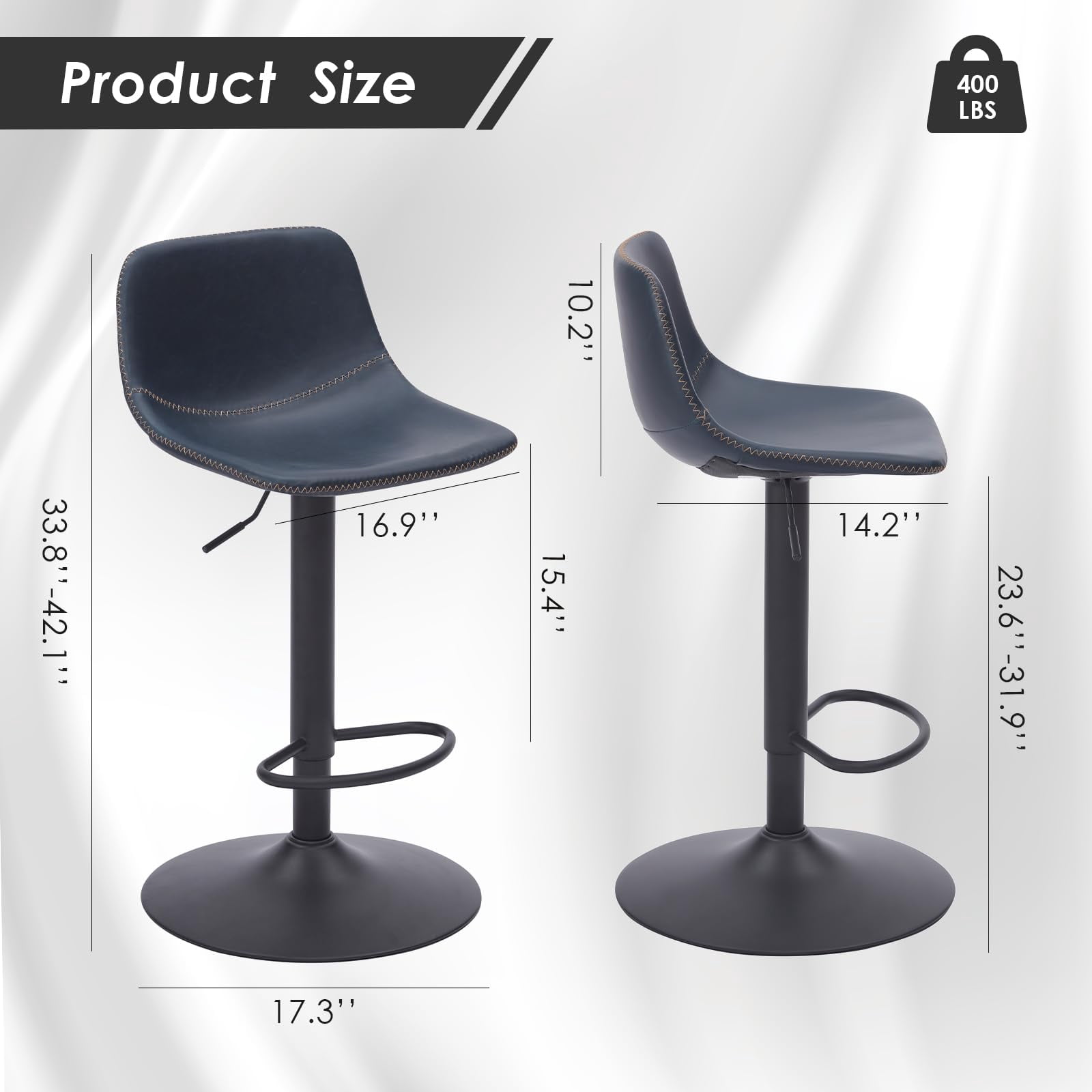STARY Adjustable Bar Stools Set of 2, Modern Swivel Bar Stools, Bar Height Stools with Back Support, Pu Leather Bar Stool for Kitchen Island Counter