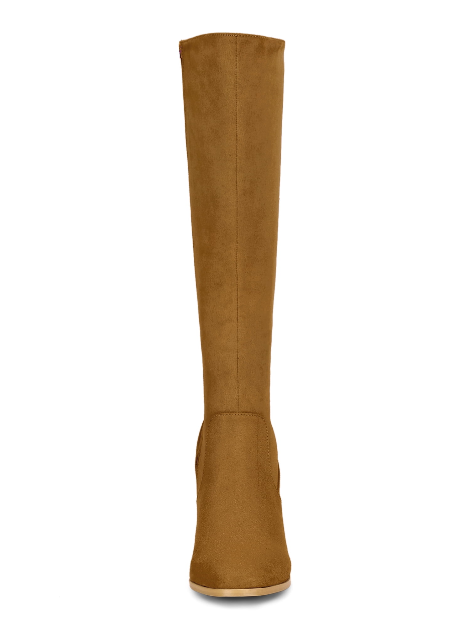 DARING DIVA Women's Stylish Side Zipper Chunky Heel Knee High Boots Brown 6.5
