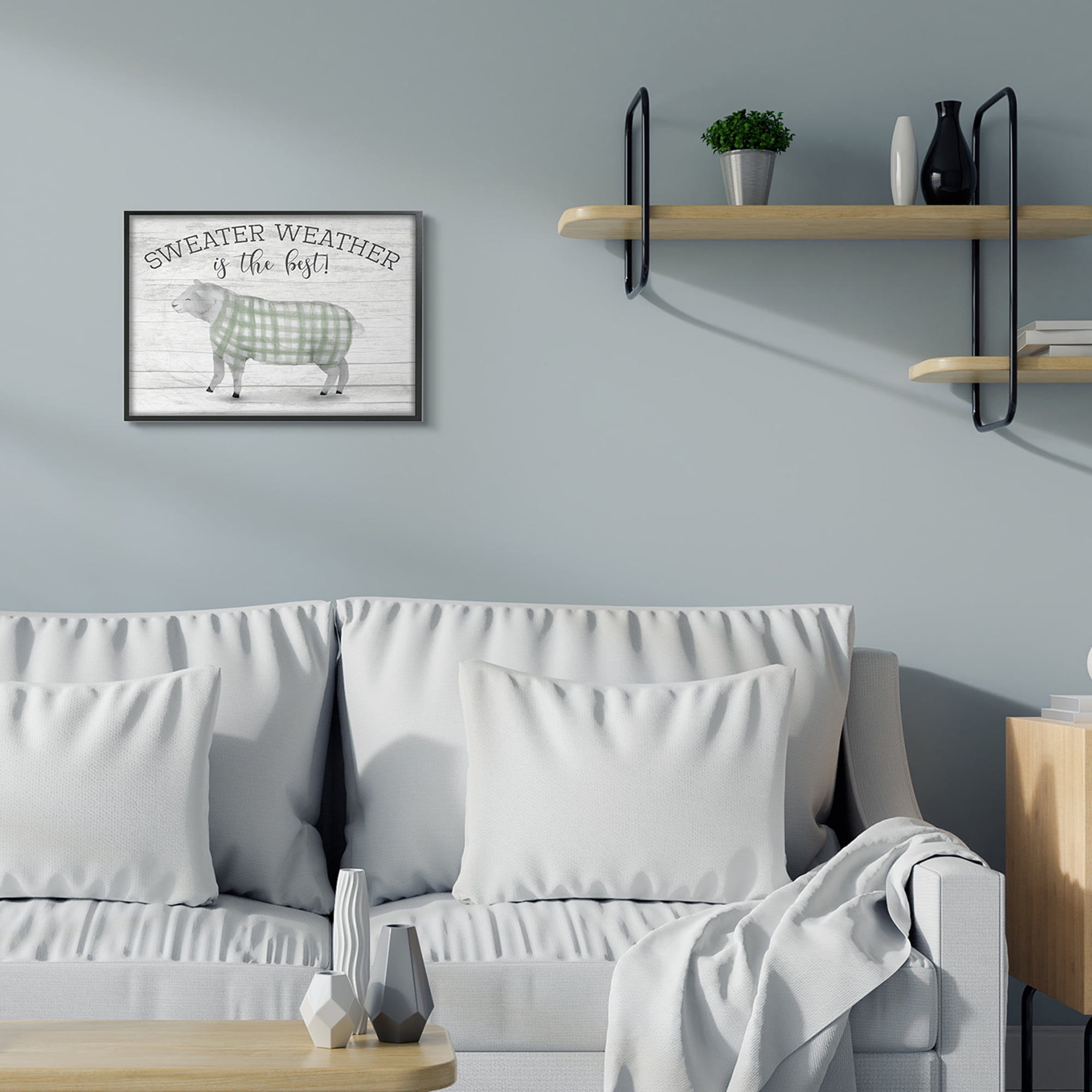 Stupell Industries Sweater Weather Is Best Phrase Rustic Farm Sheep Black Framed, 16 x 20, Design by Daphne Polselli