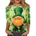 thumbnail image 1 of JFHHQ T-Shirt à Imprimé Floral pour Femmes, Col Rond Confortable, Manches Trois-Quarts, Vert Armée, 1 of 4