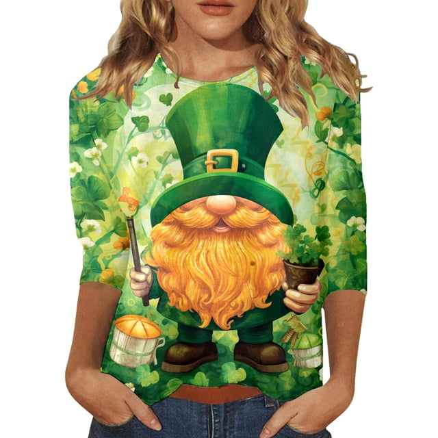 JFHHQ T-Shirt à Imprimé Floral pour Femmes, Col Rond Confortable, Manches Trois-Quarts, Vert Armée