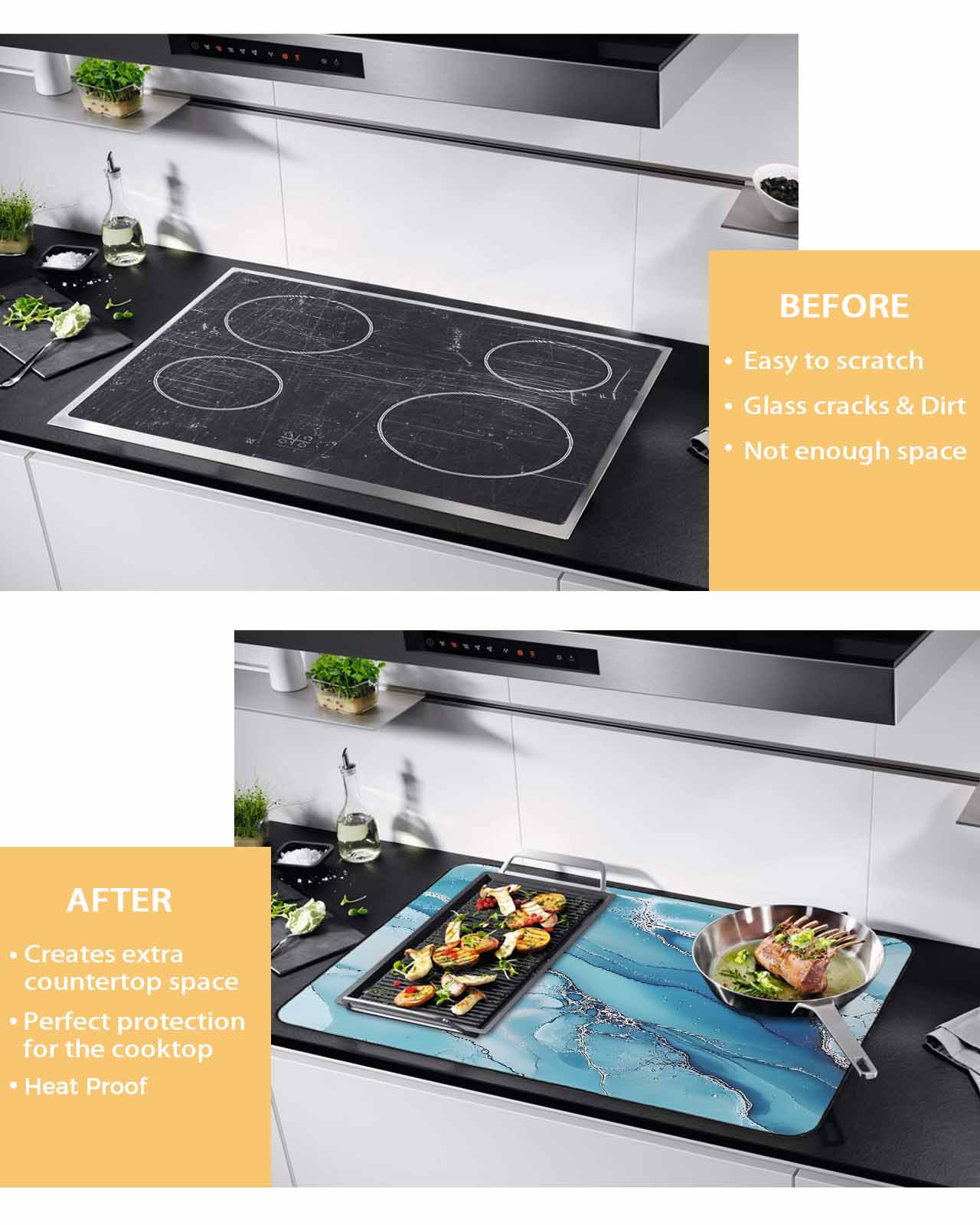 nqOlkjepod Large Induction Cooktop Protector Mat 24"x21", Modern Blue Grey Stove Top Covers for Electric Stove, Abstract Marble Textured Decorative Stove Burner Cover Mats, Glass Top Stove Cover