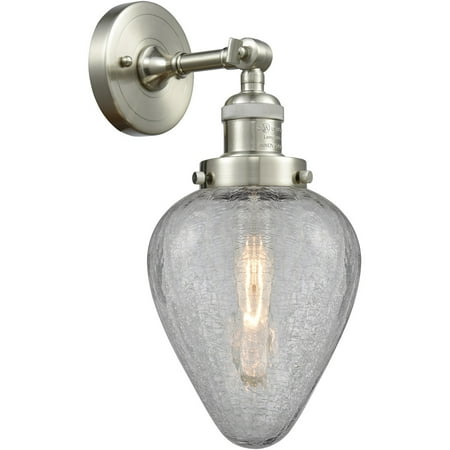 

Brushed Satin Nickel Tone Wall Sconces 7 Wide Clear Crackle Glass Steel/Cast Brass Medium Base 1 Light Fixture