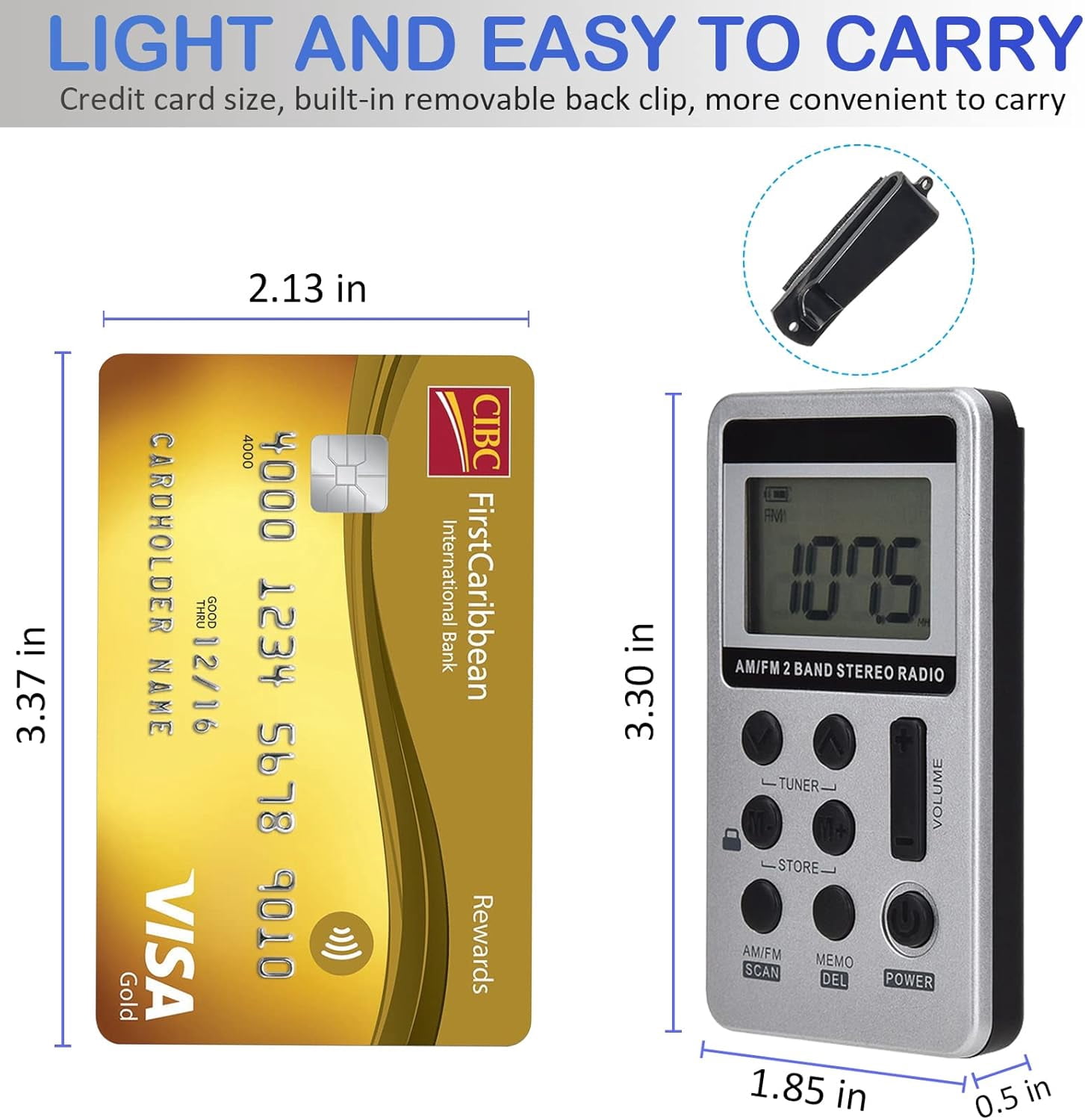 Portable AM FM Radio, Walkman Radio with Digital Tuning LCD Display, Rechargeable Pocket Radio with Earphone, Small Radio with Detachable Belt Clip for Walking, Jogging
