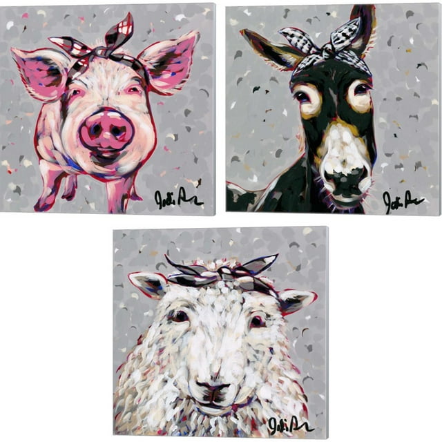 Great Art Now Farm Pop - Priscilla, Donna & Shelly by Jodi Augustine 3 Piece Canvas Art Set Each 14W x 14H