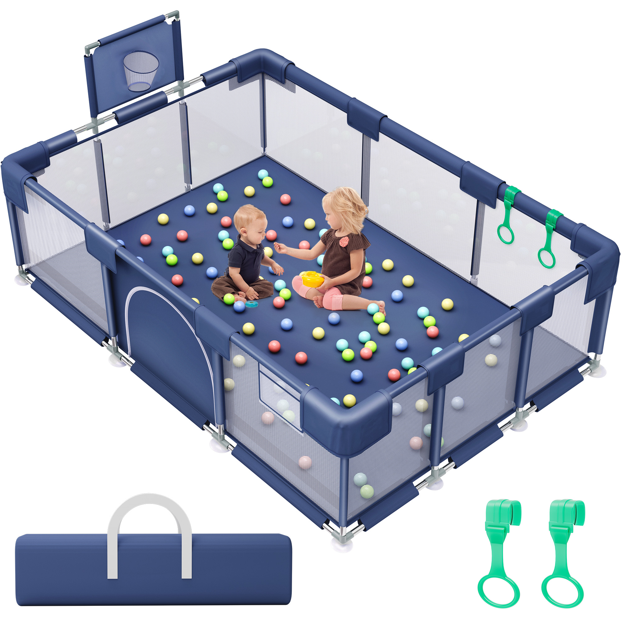 babyeap Extra Large Baby Playpen, 73 Inch, Blue photo 1