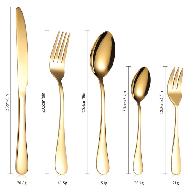 Spoons and Forks Set Stainless Steel Cutlery Set 5-Piece Stainless Steel Cutlery Set Knife Spoon and Fork Set Cutlery Set Mirror Polished Smooth Edges Hand Wash Recommended