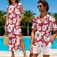thumbnail image 2 of Yuyamidu Matching Outfits for Couples Hibiscus Dress Women Summer Maxi Dress Men's Button Down Shirts Sleeveless Crew Neck Loose Split Wrinkle-Free Beach Travel Vacation Long Sundress Red Men's L, 2 of 7