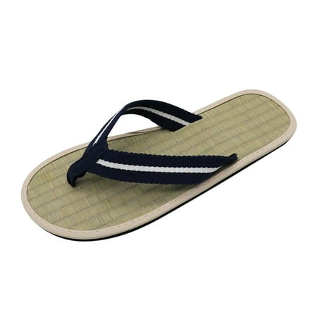 

uikmnh Women Slippers Straw Mat Slippers For Women Casual Flip Flops Rattan Grass Slippers Home Sandals Slippers Dark Blue 8