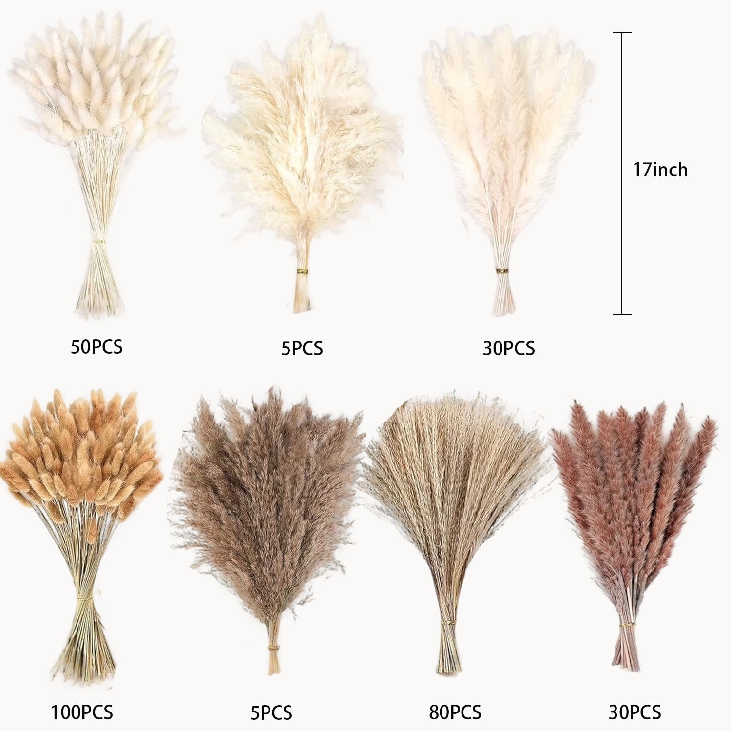 300 Pcs Dried Pampas Grass Decor, Dried Flower Bouquets for Wedding, Home, Centerpiece Table