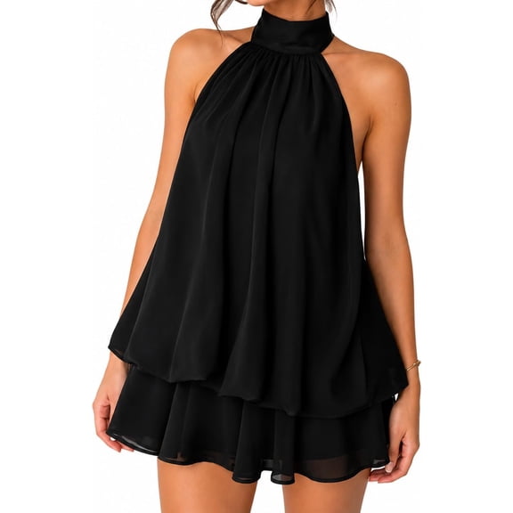 Womens Summer Dresses Halter Tie Mini Dress, Chiffon Elegant A-Line Backless Sundress Beach Vacation Party Outfit Women