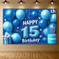 thumbnail image 4 of Blue Themed 15th Birthday Backdrop Banner with Balloon Candle and Gift Elements Party Supplies Photography Props for Birthday Party Decoration Happy Birthday Celebrations, 4 of 8