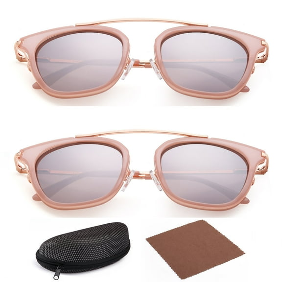 2 Vintage Square Sunglasses for Adult Female Women, Light Brown Gradient