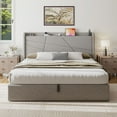 thumbnail image 4 of iPormis Queen Size Bed Frame with Lift Up Storage & Charging Station, Geometric Upholstered Storage Headboard, Heavy Duty Wooden Slats, No Box Spring Needed, Noise Free, Easy Assembly,Beige, 4 of 8