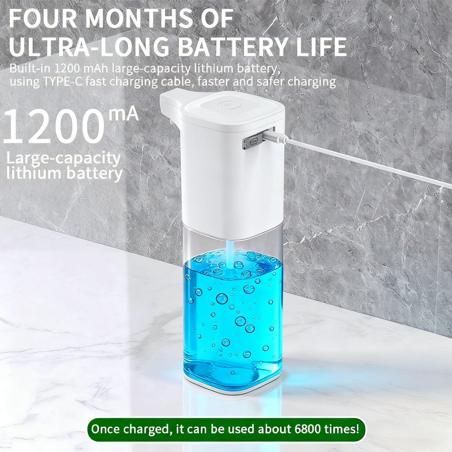 Rechargeable Automatic Sensor Liquid Soap Dispenser,350ML 12 oz Touchless Hand Sanitizer Dispenser with 4 Foam Levels, Long Battery Life,Wall Mount for Kitchen & Bathroom