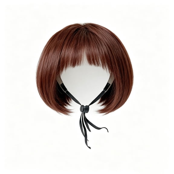 huayou Pet Bob Wig, Short Hair Costume Headpiece with Adjustable Tie Strap, Synthetic Hair Dress-up Accessory for Small & Medium Dogs and Cats, for Party, Cosplay & Daily Photography Use