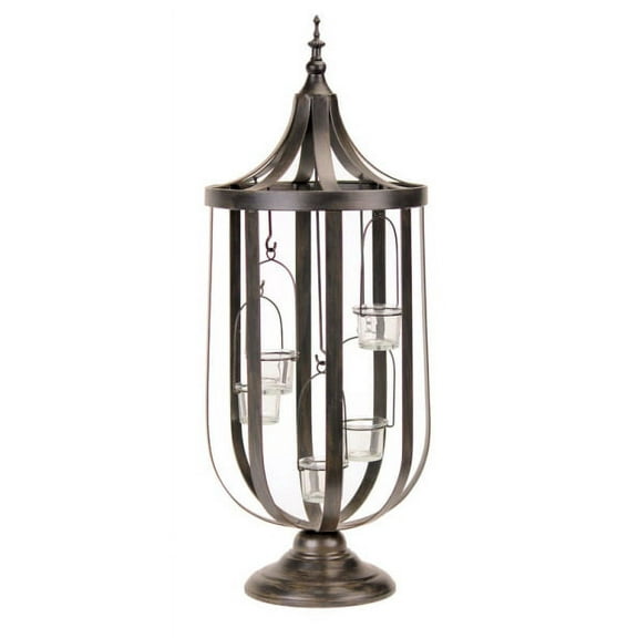 Melrose 27" Antique-Style Bronze Birdcage Glass Votive Candle Holder