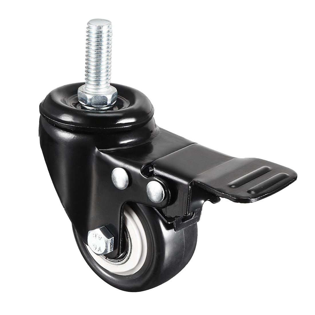 1.5 Inch Swivel Caster Wheels PU Threaded Stem Wheel with Brake,M8 x