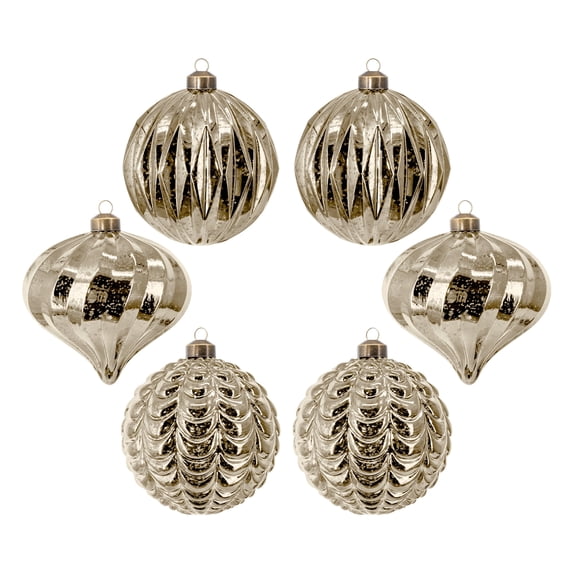 My Texas House 6-Count Gold Mercury-Style Shatterproof Christmas Ornaments