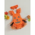thumbnail image 3 of Wassery Infant Baby Girls Halloween Romper Pumpkin Print Sleeveless Sequin Mesh Ruffle Jumpsuits Headband 3 6 12 18 24 Months Newborn Spring Autumn Onesie Bodysuits, 3 of 8