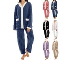 thumbnail image 2 of Frostluinai Women's Plush Fleece Pajama Set Soft Cozy Pajama for Women Warm Sleepwear Lounge PJS Cable Textured Pullover Bottoms with Pocket, 2 of 5