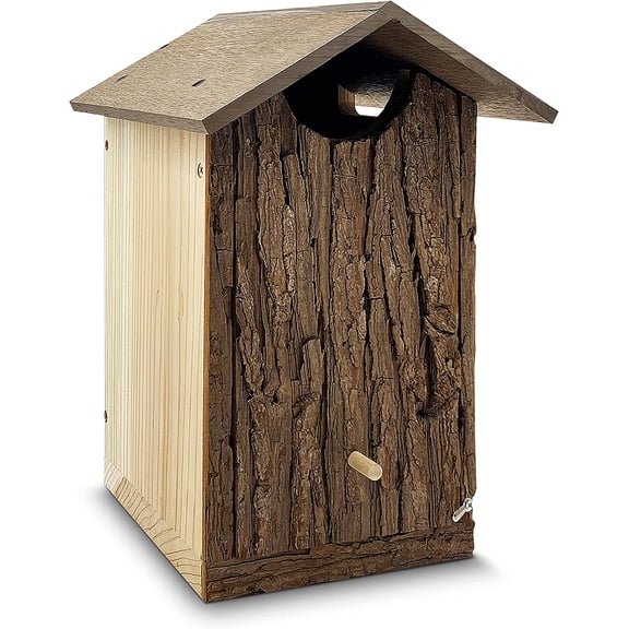Outer Trails Japanese Cedar Wooden Owl Houses, Composite Weather Tight Roof, Bark Front