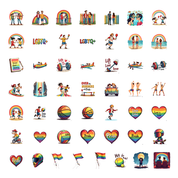 LUUFILx 50pcs Colorful Heart Pride Stickers Rainbow Cartoon Fun Water Bottle Laptop Phone Decoration Guitar Toy Decals Pride Celebration Stickers Set