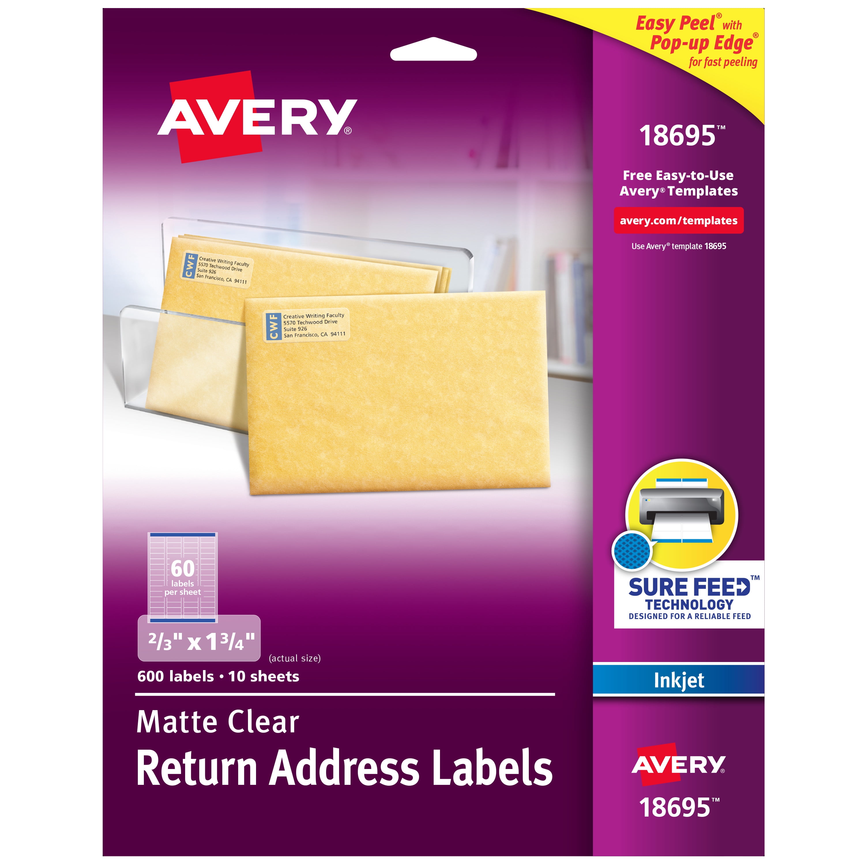 Avery Return Address Labels, 2/3" x 13/4", 600 Clear Labels (18695
