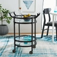 thumbnail image 4 of SAFAVIEH Sienna 2 Tier Modern Glam Round Bar Cart with Casters, Matte Black /Black Nickel Trim Handle/Tempered Glass (23.8 in. W x 19.9 in. D x 34 in. H), 4 of 11
