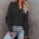 thumbnail image 4 of Suéter de punto con solapa para mujer con dobladillo suelto, jersey de manga larga con cuello en V para otoño e invierno, negro S, 4 of 7