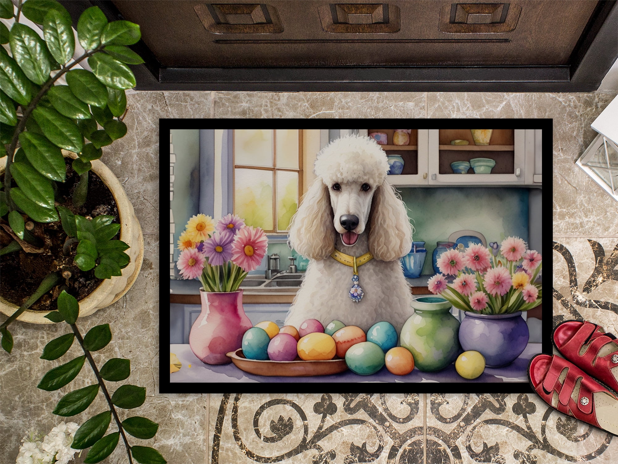 Carolines Treasures DAC6877MAT 18 x 27 in. Decorating Easter White Poodle Doormat