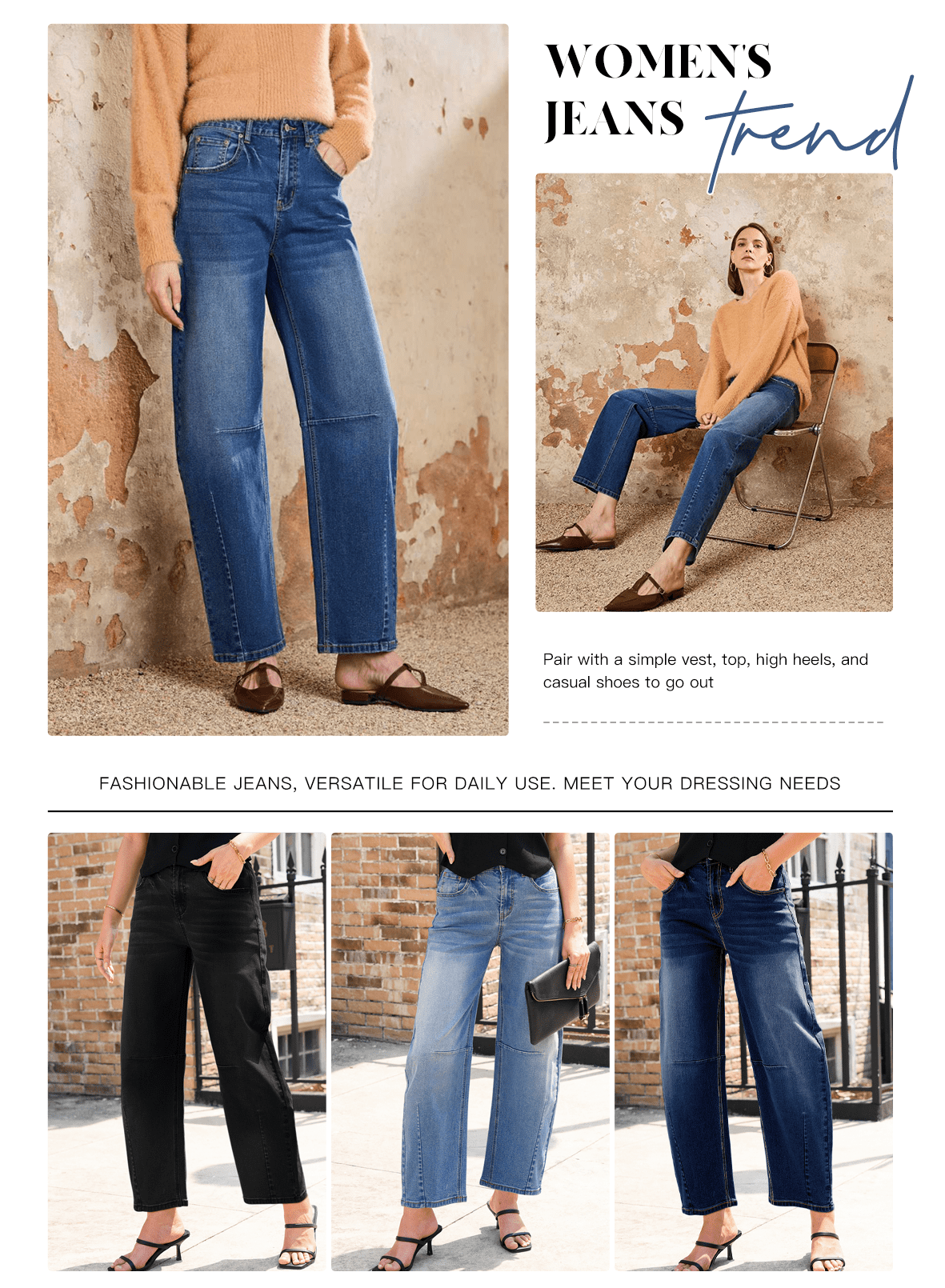 DOKOTOO Women's Barrel Jeans Mid Rise Vintage Y2k Baggy Boyfriend Jeans Loose Ankle Denim Stretch Pants Blue Size 10