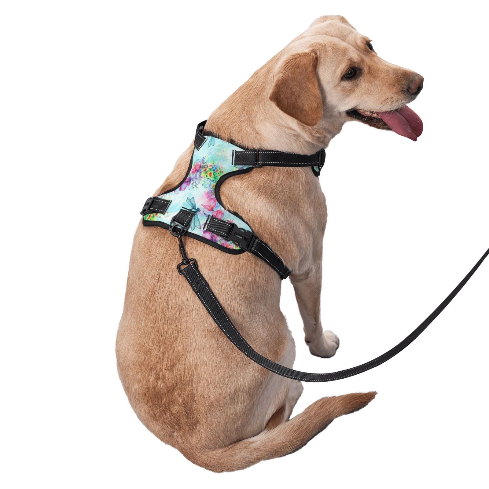 Fuzoiu Dragonfly Floral Print Reflective Dog Harness,Adjustable, Breathable Pet Vest,Dog Harness No Pull,No Choke Pet Vest for Small, Medium, and Large Dogs-Medium
