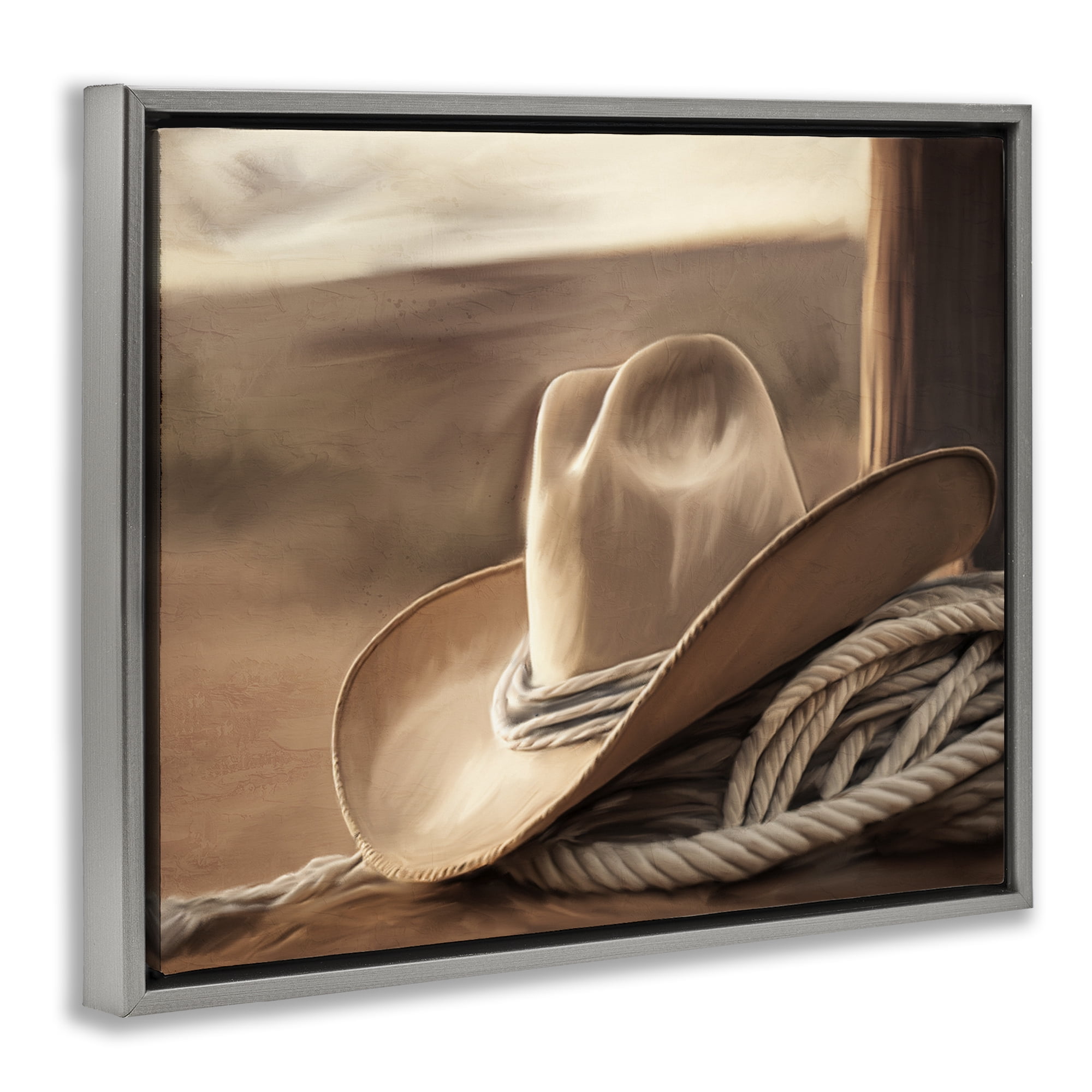 Stupell Industries White Cowboy Hat Gray Framed Floater Canvas Wall Art, design by Kim Allen